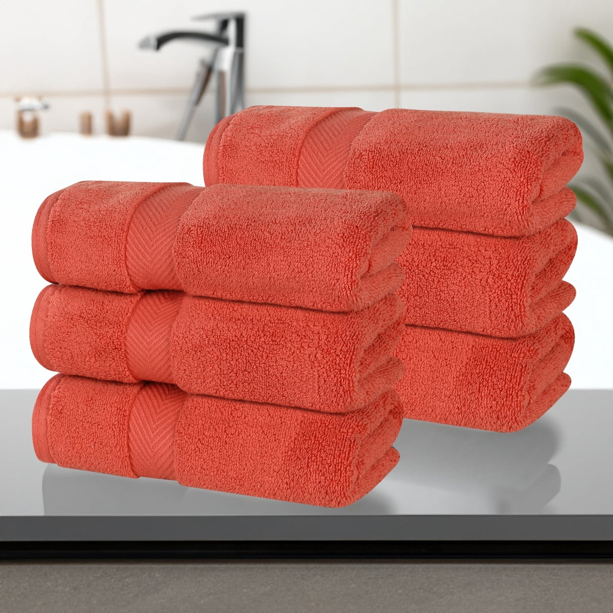 Superior Zero Twist Cotton Hand Towel Set of 6, Brick