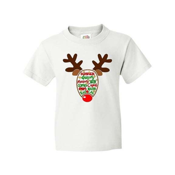 Inktastic Christmas Reindeer Face with Names and Red Nose Youth T-Shirt