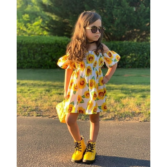 Robe d'Été à Épaules Dénudées à Fleurs pour Filles, Plage et Fête
