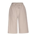 thumbnail image 4 of UVEASISHA Cotton Linen Pants for Women High Waisted Drawstring Capri Pants Baggy Comfy Lounge Beach Trousers with Pockets Khaki XXL, 4 of 8