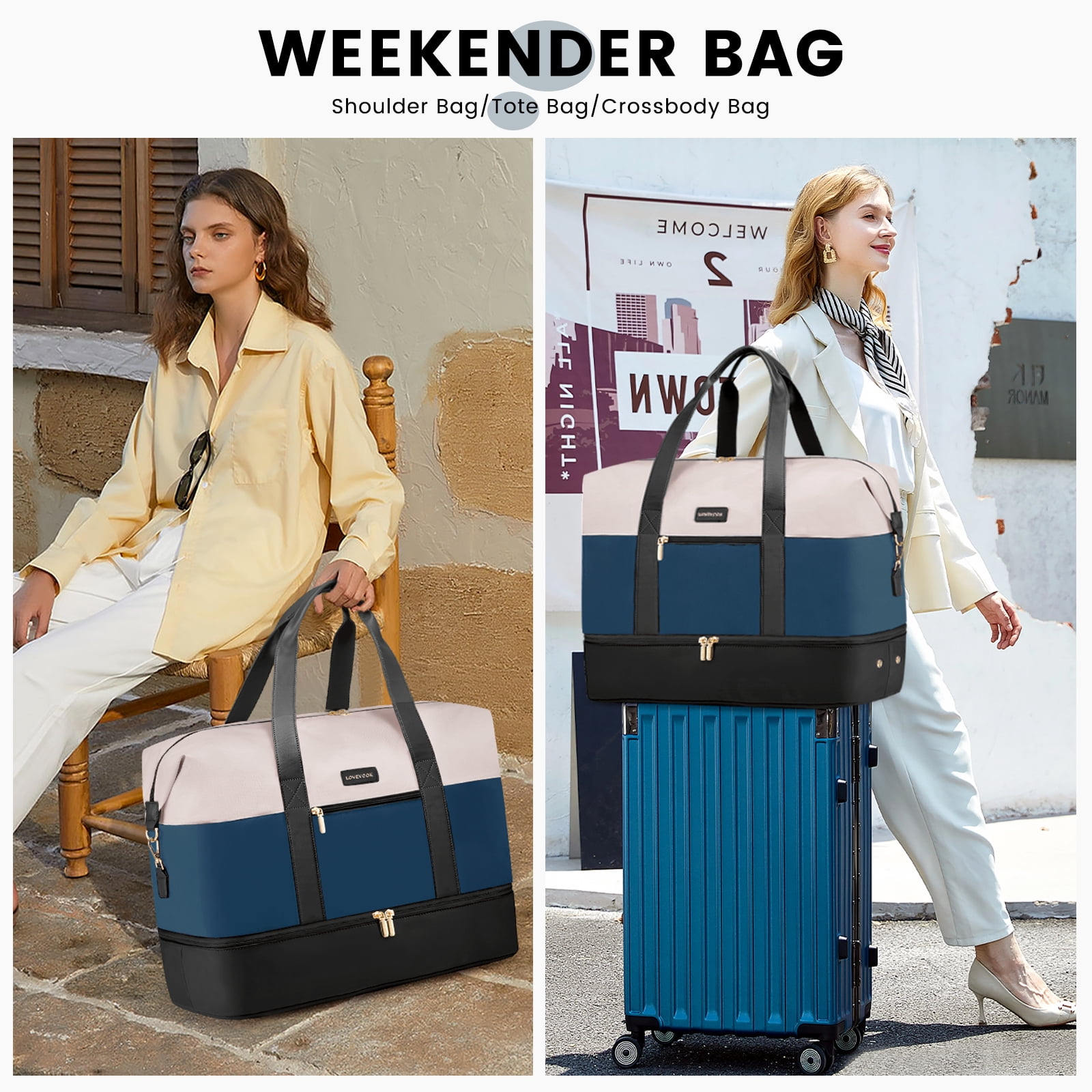 Lovevook Travel Duffel Bag for Women, Large Weekender Overnight Bag, Carry-on Gym Bag with Separate Shoes Compartment, Mom Hospital Bags for Labor and Delivery with 2 Packing Cubes