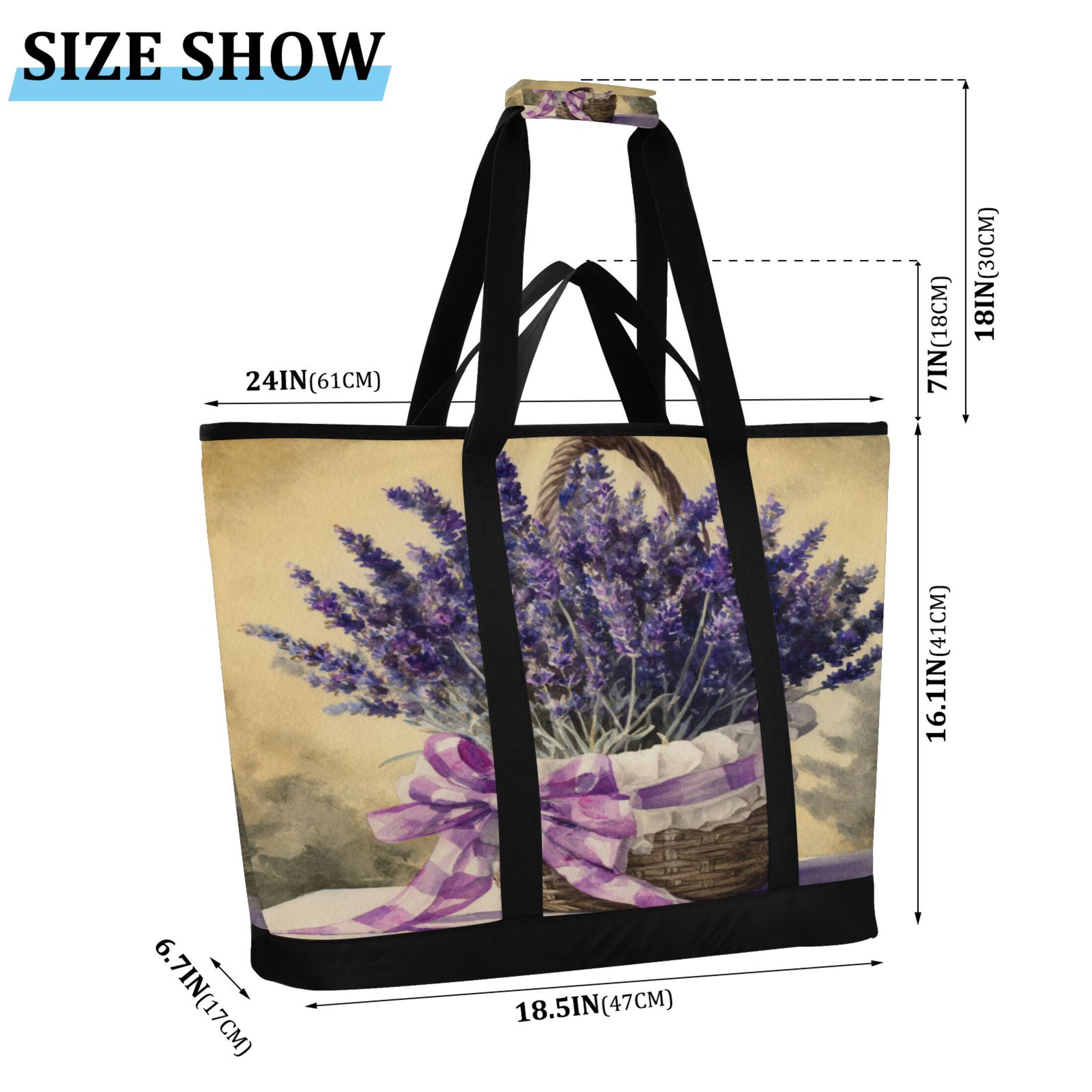 Extra-Large Wide Opening Design Capacity Hand-Held Ice Pack Thickened Insulation Layer For Long-Lasting Cold Retention For Outdoor Shopping Picnics And Camping A Basket Of Purple Lavender