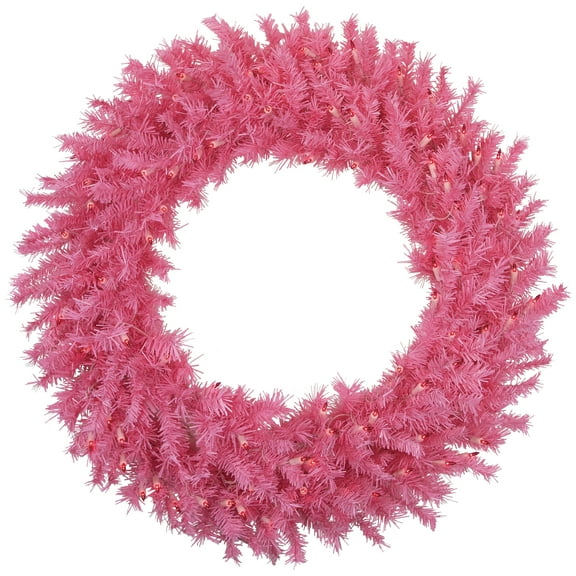 36" Pre-Lit Pink Spruce Artificial Christmas Wreath Pink Lights