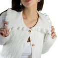 thumbnail image 6 of Jess by Meiko Women's Sweater Long Sleeves Button Ruffle Collar Cable Knit Cardigan M White, 6 of 7