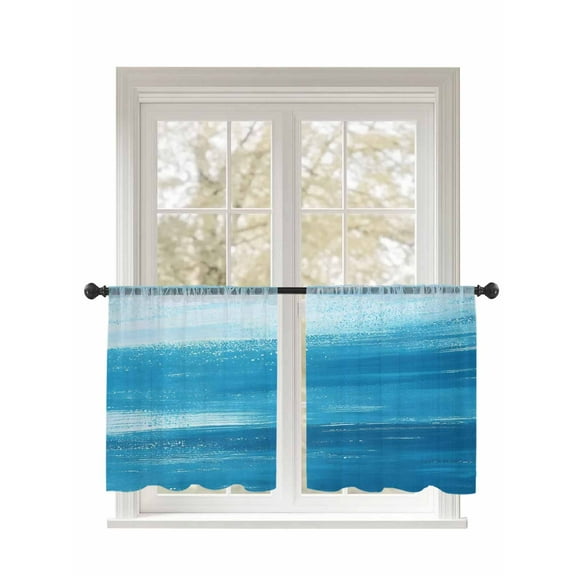 Light Blue Sheer Curtains 45 Inch Long 2 Panels, Gradient Abstract Waves Tranquility Sea Surface Light Filtering Rod Pocket Semi Sheer Curtains, Sheer Voile Drapes for Living Room Bedroom, 52"x45"