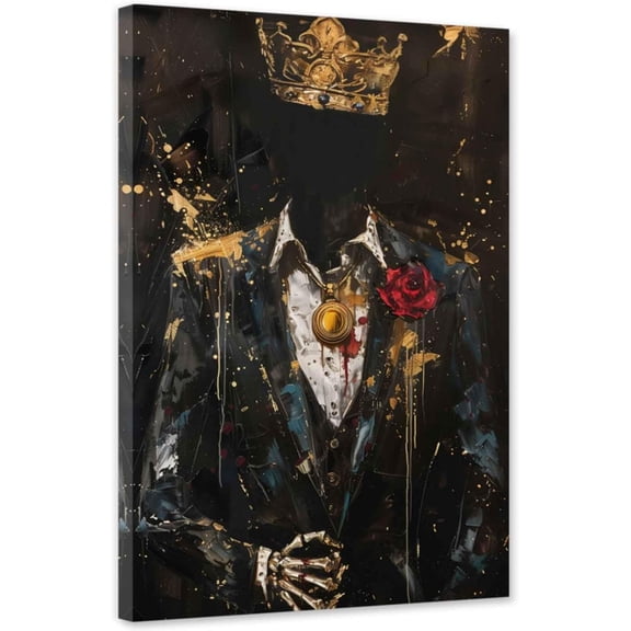 ZHONGYUTONG African American Canvas Wall Art Gold Crown Pictures Print Black Man King Painting Skeleton Artwork for Bedroom Decor Framed (12.00" x 18.00")