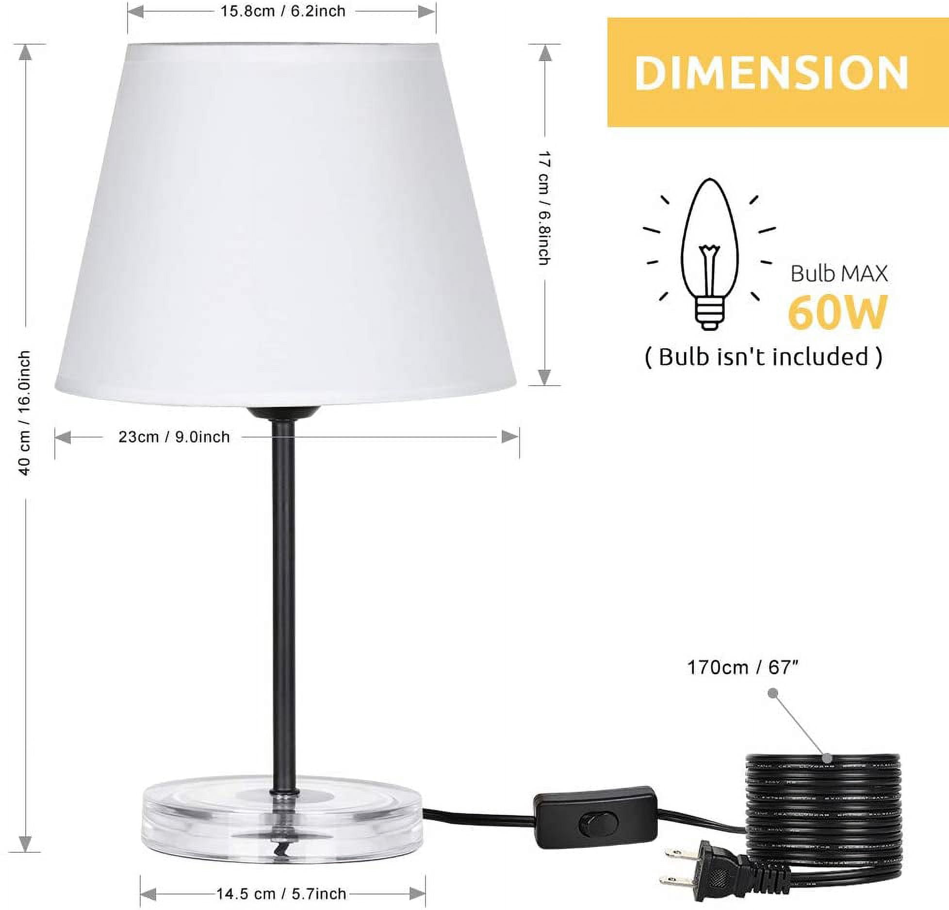 Haitral Modern Black Bedside Lamp with Acrylic Base Set of 2