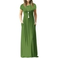 thumbnail image 3 of Mengpipi Women's Maxi Dresses Short Sleeve Long Casual Dresses Loose Plain with Pockets, Army Green-M(US 8-10), 3 of 8