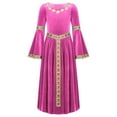thumbnail image 3 of Ocealan Girls Medieval Maiden Party Dress-up Velvet Bell Sleeve Empire Maxi Gown Dress Hot Pink 12, 3 of 5