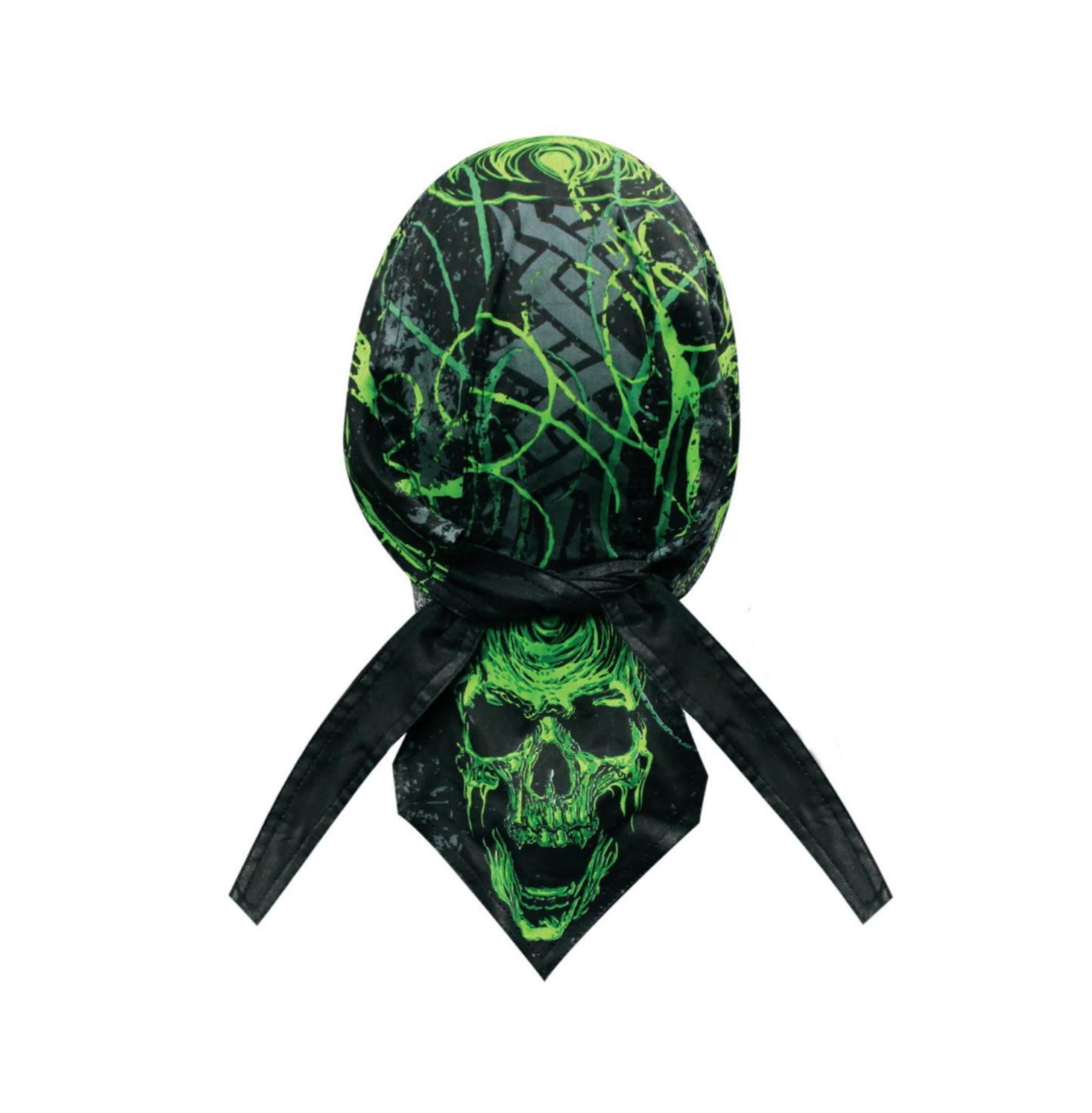 Neon Green Throttle Skull Biker Bandanna Head wrap Sweatband Durag Free Shipping 