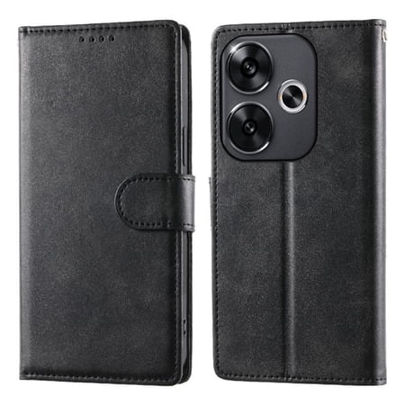 Wallet Case for Xiaomi Poco F6 5G Flip Leather Cover with Card Holder & Kickstand, Magnetic Clasp & Wrist Strap Black