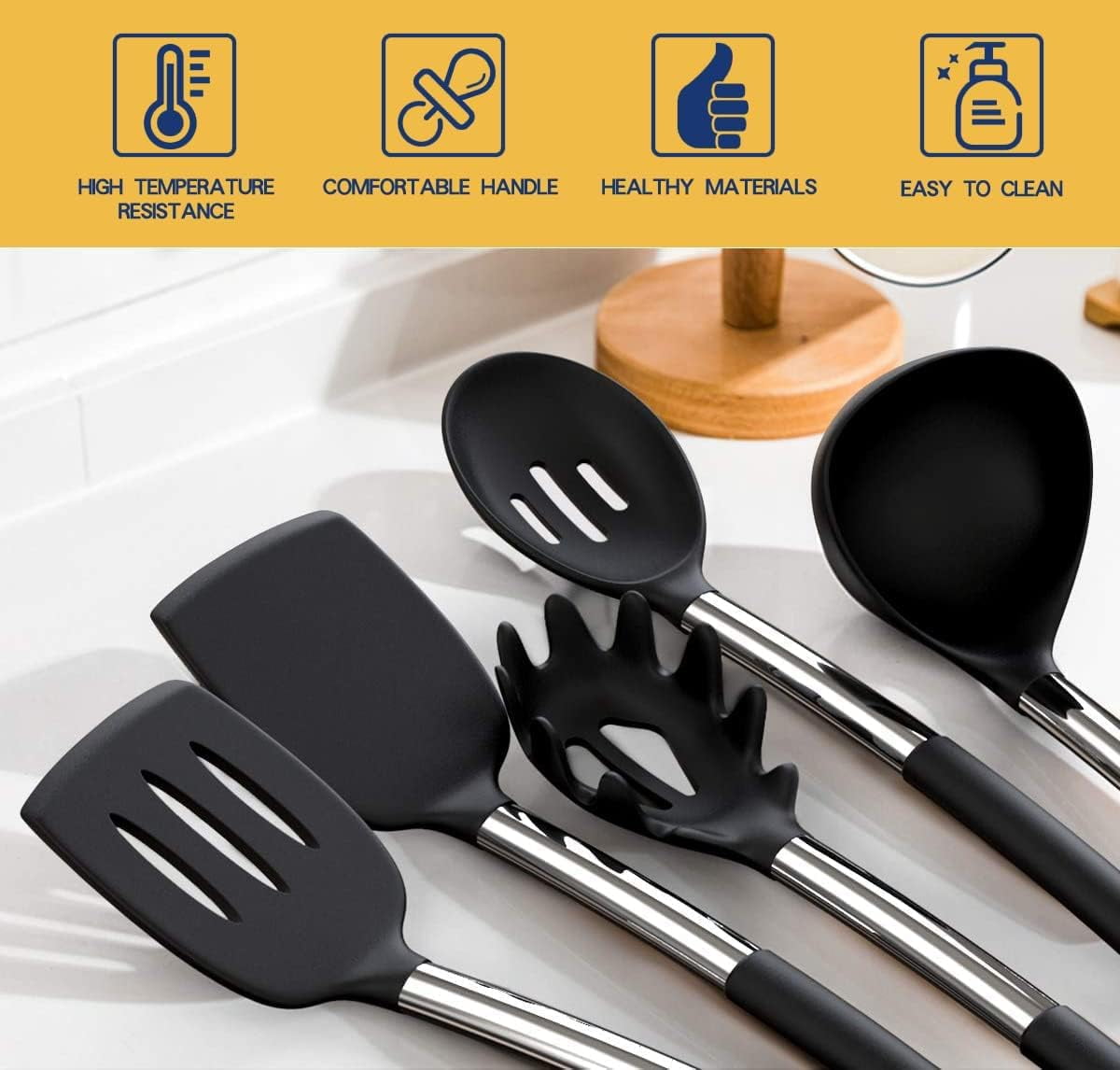  Silicone Cooking Utensil Set, Fungun Non-stick Kitchen Utensil  24 Pcs Cooking Utensils Set, Heat Resistant Cookware, Silicone Kitchen Tools  Gift with Stainless Steel Handle (Khaki-24pcs) … : Home & Kitchen