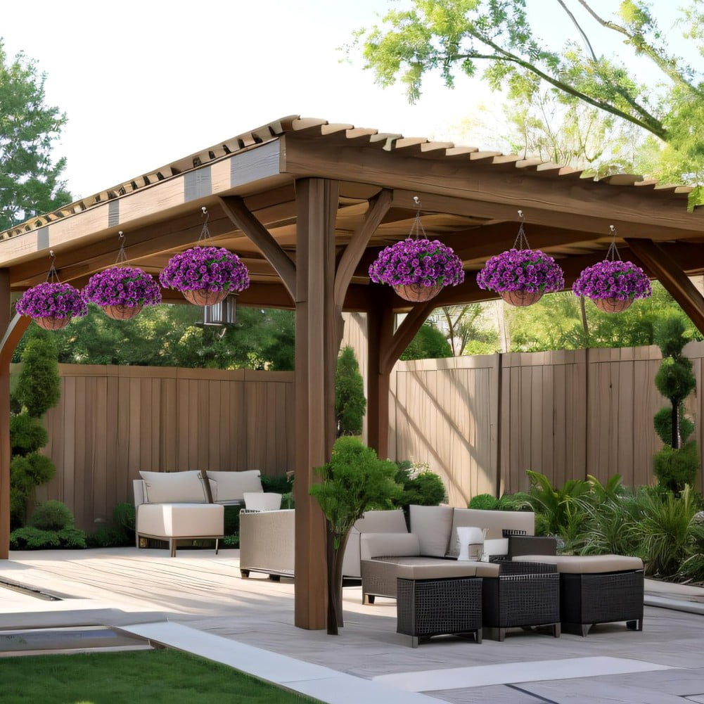 Artificial Faux Hanging Plants Flowers Basket for Summer Outdoor Outside Decoration, Fake Silk UV Sun Resistant Look Real Colorful Daisy for Porch Home Patio Balcony Yard