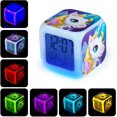 thumbnail image 3 of Reloj despertador digital retroiluminado, reloj despertador digital unicornio, reloj de noche con luz nocturna LED para niños, luz nocturna, fecha, temperatura, patrón de unicornio JM, 3 of 5