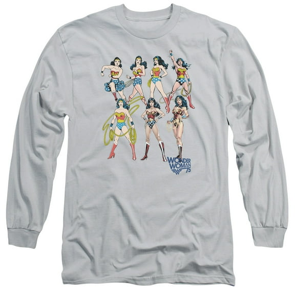 JLA Justice League Decades Later Long Sleeve Adult 18/1 T-Shirt Silver