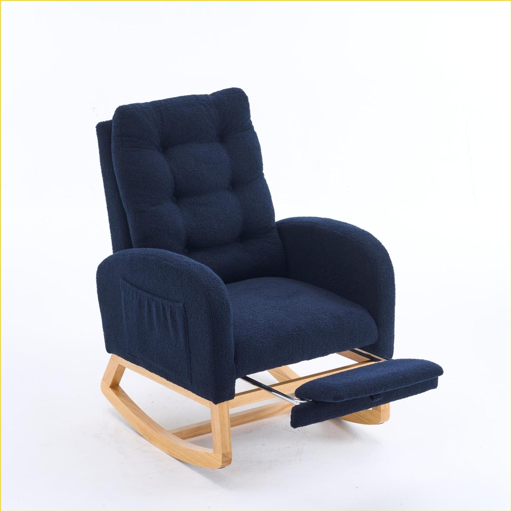 Rocking Chair, Modern Extra-Wide Gliding Reclining Accent Chair | White Technical Leather Boucle