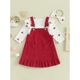 thumbnail image 4 of Elippeo Baby Girls 3Pcs Spring Outfits 3 6 9 12 18 24 Months Heart Print Romper + Suspender Skirt + Headband Set Newborn Clothes, 4 of 10