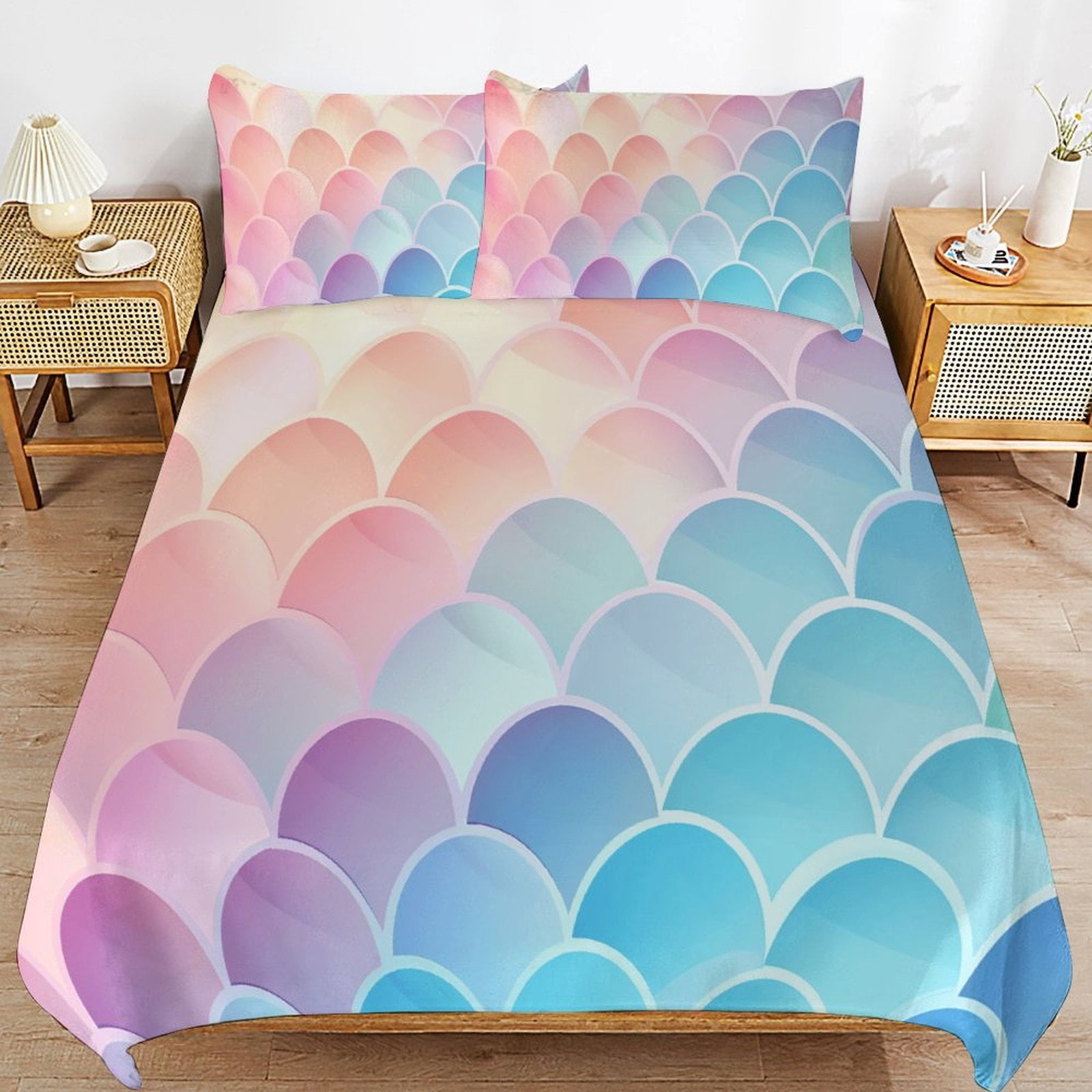 Colorful Mermaid Scales Set Duvet Cover Themed Multicolor Polyester Bedding Set Duvet Cover for Twin Size