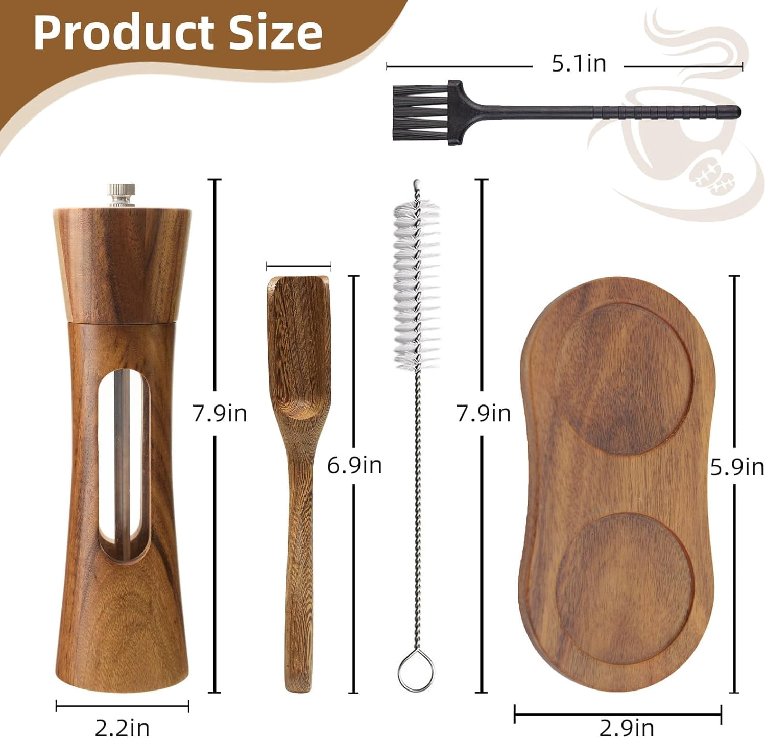 2 Pack Wooden Salt and Pepper Grinder Set — 8 Inch Refillable Salt and Pepper Shakers — Manual Spice Mills with Clear View Window — Ceramic Grinder, Adjustable Coarseness