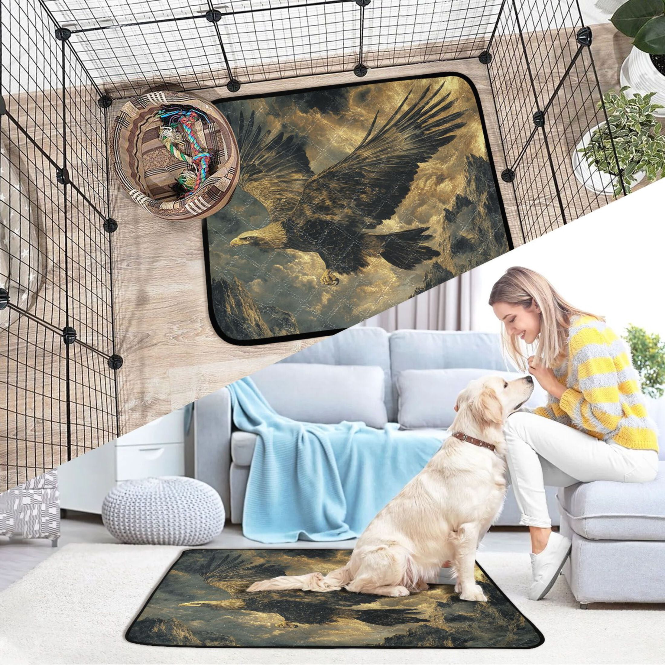 Qxltty Golden Eagle Cat litter Pads Pet Set of 3 Diaper Mats Center Anti-leakage Layer Absorbent Soft and Comfortable