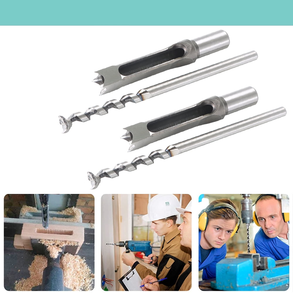 6Pcs Square Hole Drill Bit HSS Square Hole Saw Mortise Chisel Drill Bit Tools Wood Mortising Chisel Set, Sizes 1/4, 5/16, 3/8, 1/2, 9/16, 5/8 Inch