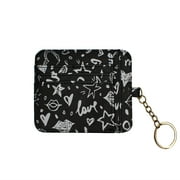 XOXO Women’s Mini Black Graffeti Print Saffiano Leather Key Card ID Coin Case Wallet