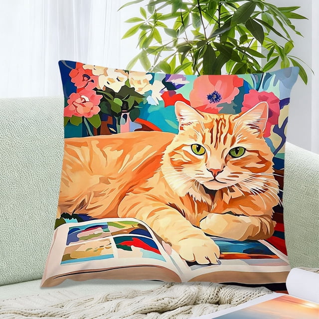 Fasiaou 2 Counts Artistic Abstract Style Pillow Cover Floral Print Sofa Bedroom Decor Cushion Case Soft Nylon Spandex Washable Home Living Room Accent