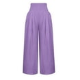 thumbnail image 5 of Women's Linen Pants Casual Loose High Waist Drawstring Wide Leg Pant Boho Palazzo Pants Purple XL, 5 of 5