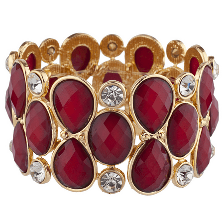- Lux Accessories Gold Tone Red Burgundy Crystal Teardrop Shimmer Stretch Bracelet