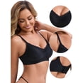thumbnail image 3 of DARING DIVA Lace Trim V-Neck Wireless Bra Adjustable Spaghetti Straps Lift Up XL Black, 3 of 6