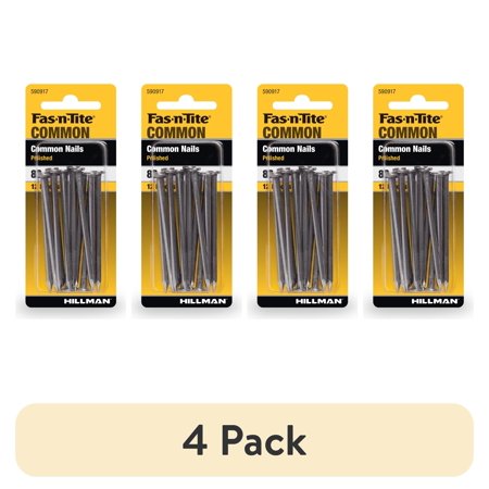 (4 pack) Fas-n-tite Common Nails, 8D x 2-1/2", Steel, Polished, Gray, Interior Nails, 12 pack