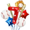 8 Pcs Baseball Balloons Set - Includes Baseball Foil Balloons, Baseball Glove Balloons, Baseball Bats Balloons, Number 7 Balloon, Blue Red Star Balloons, Baseball Stickers for Baseball Party Supplies