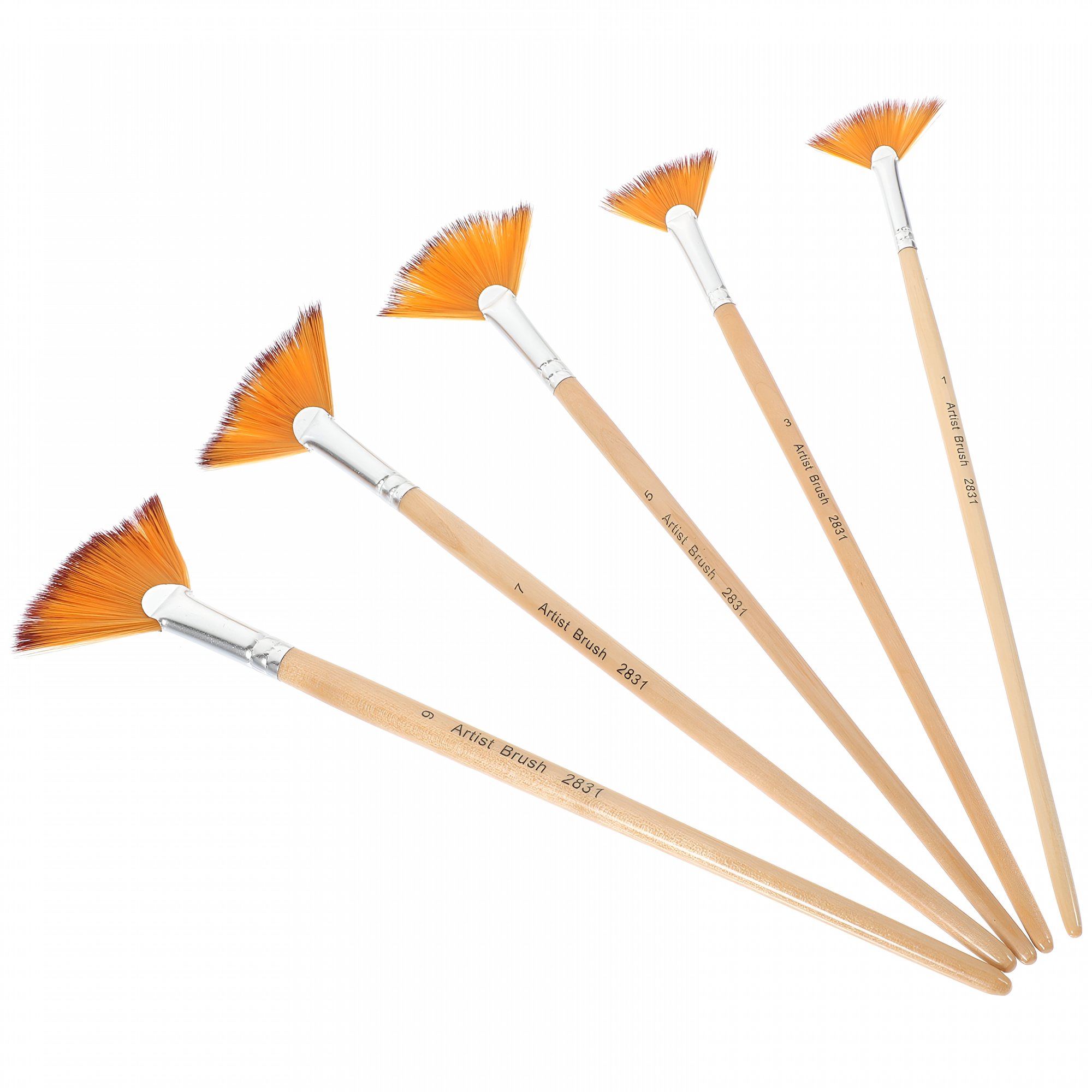 CCOCC 5 Pcs Nylon Fan Paintbrush Set for Kids Wood Handle Painting Brushes for Oil Watercolor Acrylic Canvas Art Projects DIY Craft Drawing Supplies for Students and Beginners