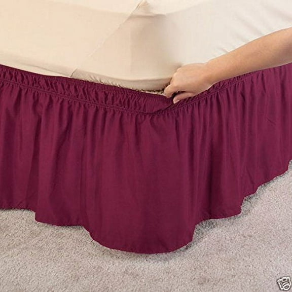 WRAP AROUND DUST RUFFLE, COTTON BLEND BED SKIRT, 14 INCH DROP, QUEEN/KING SIZE, BURGUNDY