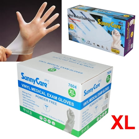 1000Pcs SunnyCare Vinyl Medical Exam Gloves Powder Free (Latex Nitrile Free) Size: X-Large