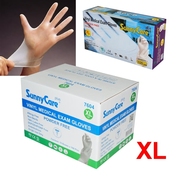 1000Pcs SunnyCare Vinyl Medical Exam Gloves Powder Free (Latex Nitrile Free) Size: X-Large