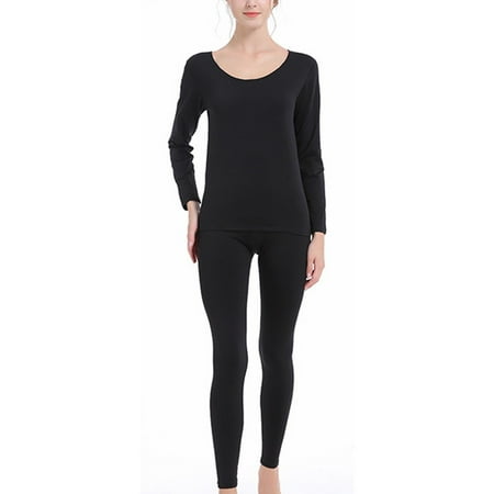 

ALSLIAO Women Warm Johns Top Pants Pajamas Home Thermal Long Sleeve Sleepwear Underwear Black L
