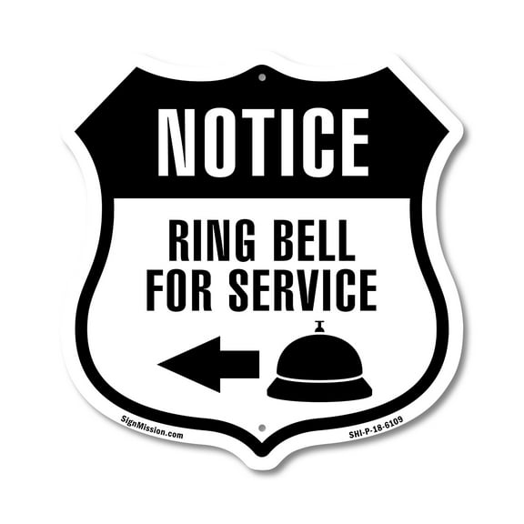 Notice Ring Bell For Service Left (5 Pack) 12 inch X 12 inch Shield-Shaped Rust-Free Aluminum Metal Signs Weather Resistant Made in the USA