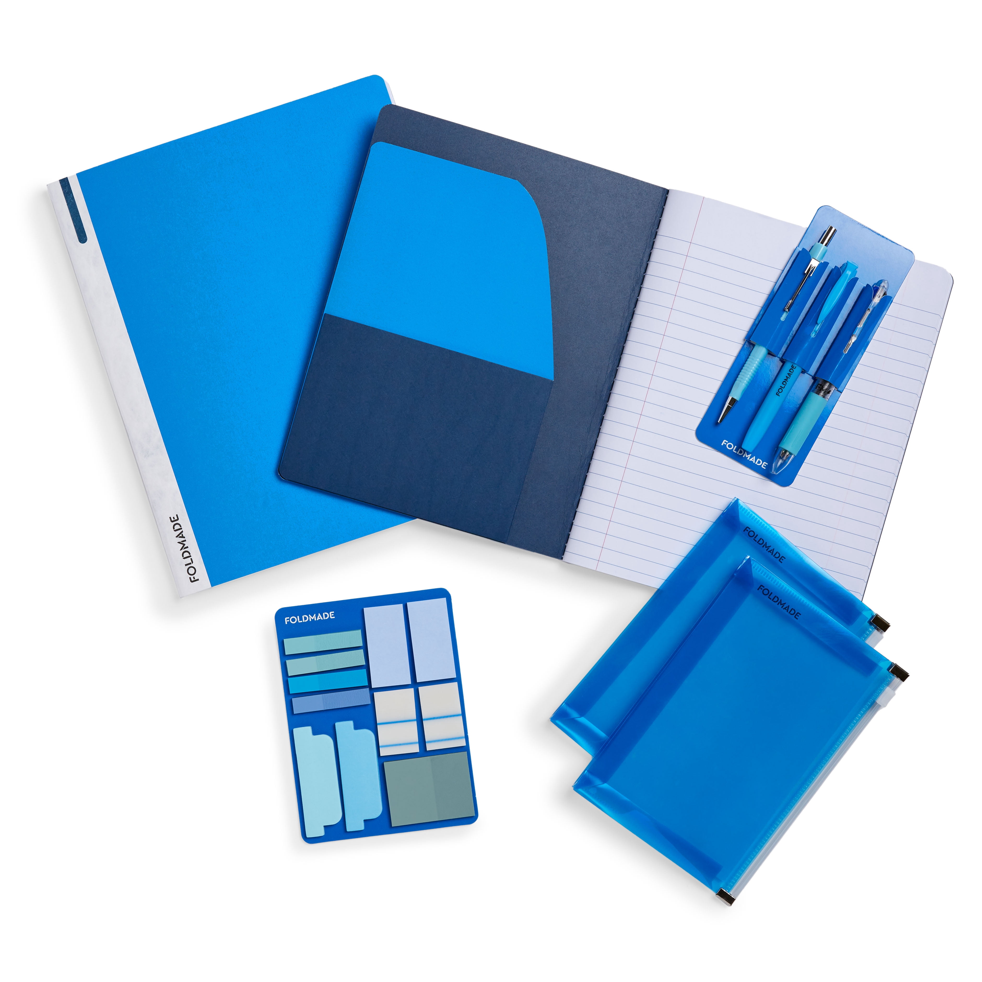 Foldmade Flag Tab Note Pad Set, 620 Count, Peel-N-Stick Holder, Neon Blue