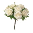 thumbnail image 1 of Ramo de rosas de seda artificial de 31 cm con hierba persa. Blanco, 1 of 9