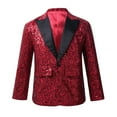 thumbnail image 2 of Aiihoo Kids Boys Notch Lapel Shiny Sequins One Button Tuxedo Blazer for Wedding Graduation Prom Burgundy 12, 2 of 7