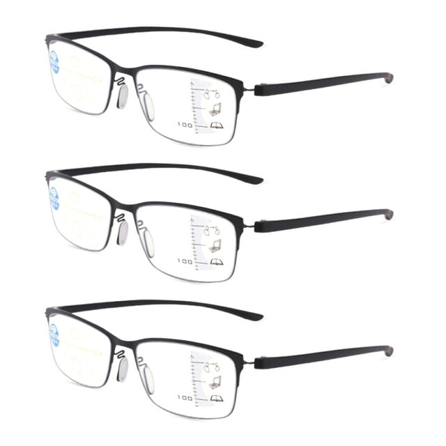 3 Pairs Men Rectangular Multifocal Progressive Reading Glasses Readers