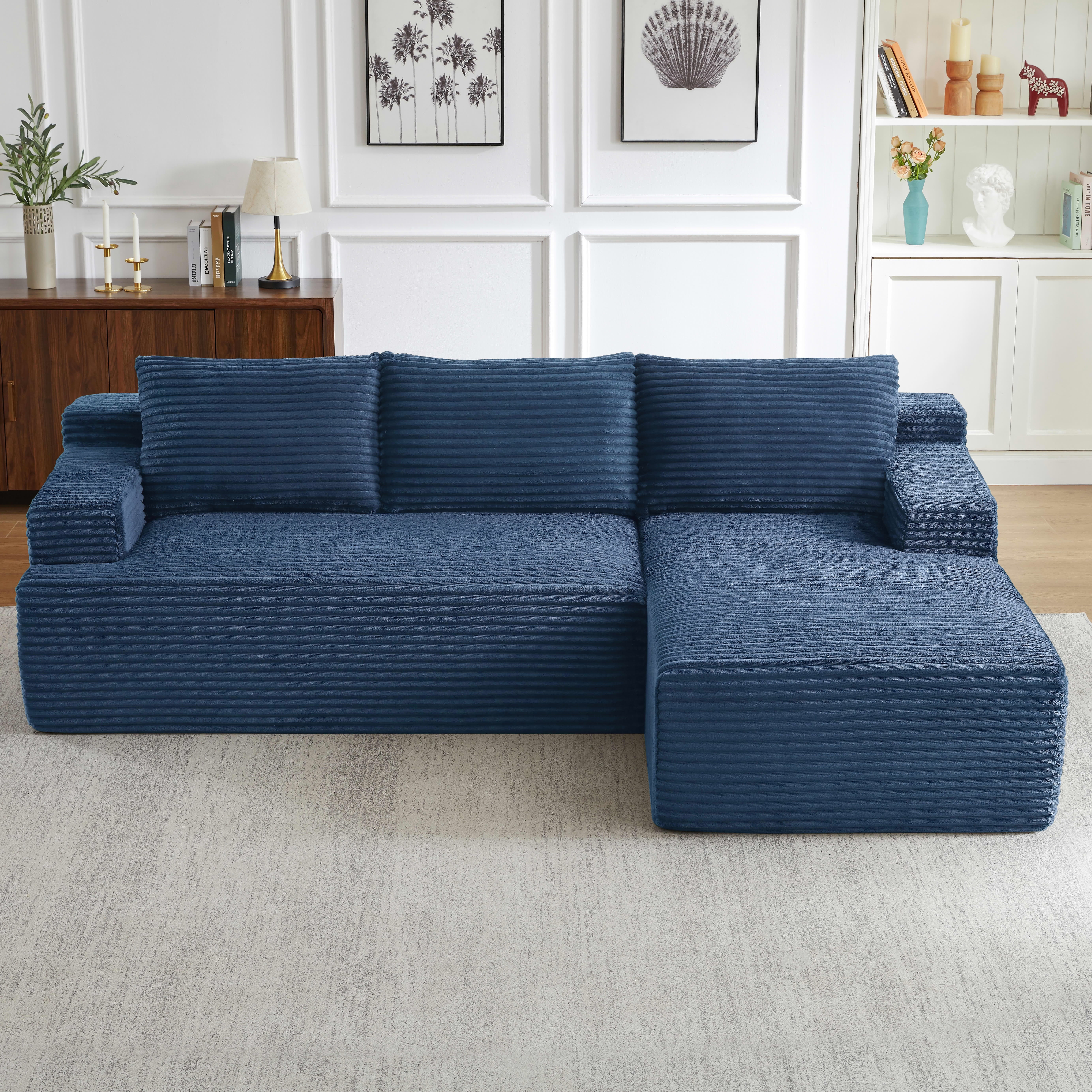 MAYEERTY L-Shaped Boneless Sectional Couch, Deep Seat Plush Sleeper for Living Room & Apartment, 96×61" Blue