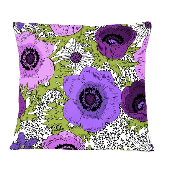 Designart Purple Retro Fantasy Flowers' Mid-Century Modern Throw Pillow - 12x20