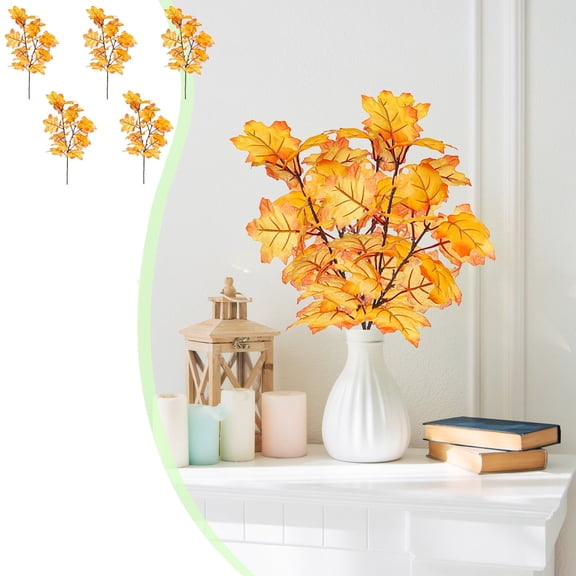 5-Piece Set of Artificial Silk Maple Leaves Branches for Fall Decor, Wedding Bouquet Table Centerpiece, DIY Home Stems, 34cm Length