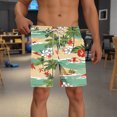 thumbnail image 4 of PNTUTB Hawaiian Men's Summer Fashion Printed Elastic Drawstring Double Layer Beach Shorts with Pockets, 4 of 6