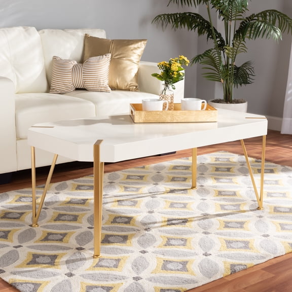 Baxton Studio Kassa Contemporary MDF Coffee Table, White/Gold
