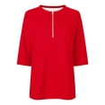 thumbnail image 6 of Feancey Womens 3/4 Length Sleeve Tops Casual Business Summer Tees Quarter Zip Up Collarless T-Shirt Dressy Trendy Going Out Blouse Red XL, 6 of 6
