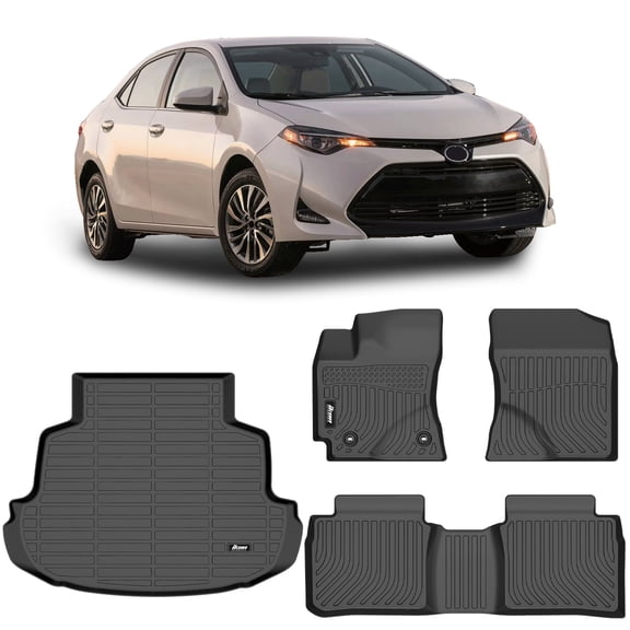 Ikon Motorsports 3D Molded TPE Floor Mats   Trunk Mat Fits 2014-2019 Toyota Corolla, Black Waterproof Non-Slip Floor Liners, Front 2nd Row Carpets 4PCS
