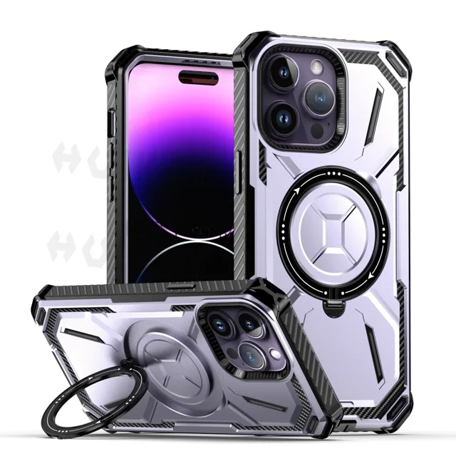 Magnetic MagSafe Case for iPhone 16 Pro Max 15 Plus 14 Pro 13 12 Heavy Duty Shock Absorption Body Protective Rotatable Kickstan Purple iPhone 16 Pro Max